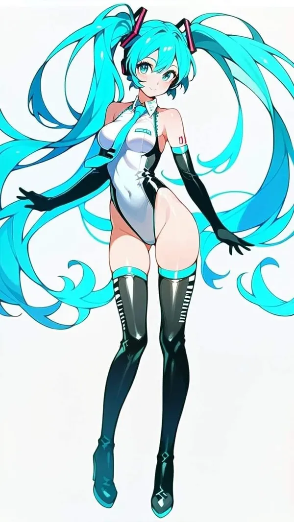 Ảnh hatsune miku cosplay có một bản vẽ của người phụ nữ mái tóc dài màu xanh