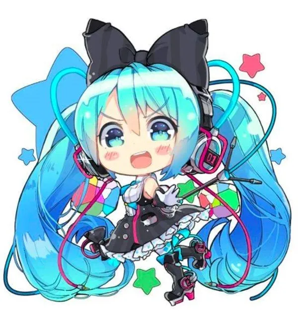 Ảnh hatsune miku cosplay hình của một cô gái có mái tóc và tai nghe màu xanh