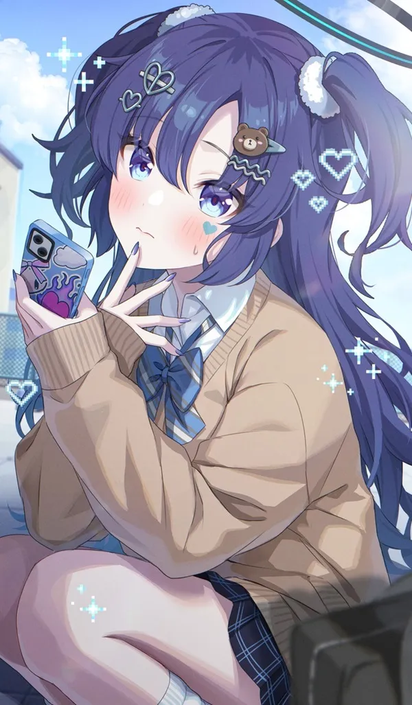 Ảnh hayase yuuka hentai nhân vật anime nữ cầm điện thoại di động trước mặt
