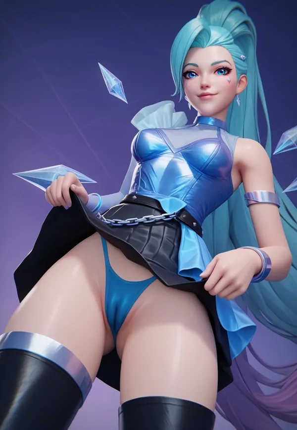 Ảnh hentai seraphine đây là hình của một người phụ nữ có mái tóc xanh mặc trang phục