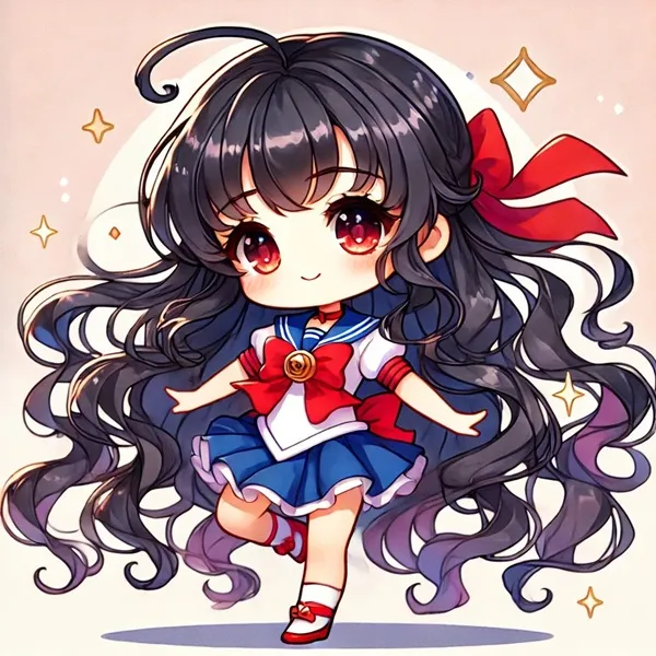 Ảnh hino rei chibi một cô gái anime với mái tóc đen dài mặc trang phục thủy thủ