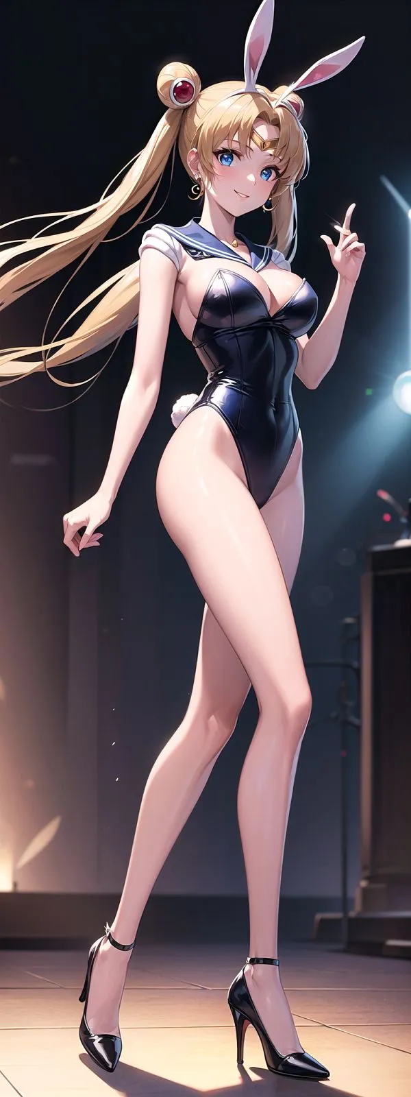 Ảnh hino rei sexy có một người phụ nữ trong bộ đồ thỏ nhảy múa trên sân khấu