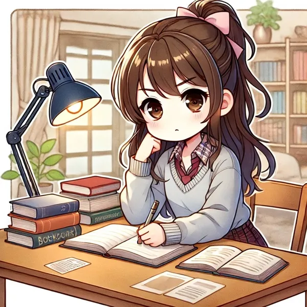 Ảnh hino rei sexy một cô gái anime ngồi bàn làm việc với cuốn sách và đèn
