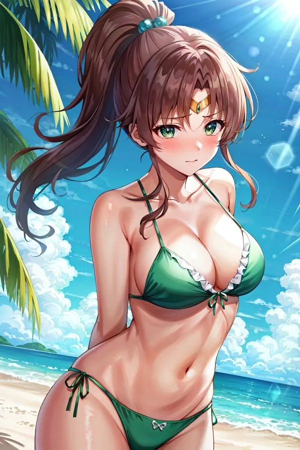 Ảnh hino rei sexy một người phụ nữ mặc bikini trên bãi biển với cây cọ