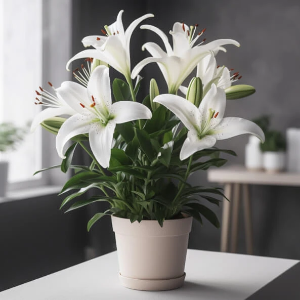 một cây hoa huệ trắng trong nồi ảnh hoa ly