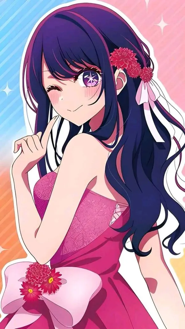 Ảnh hoshino ai hentai anime girl mặc váy màu hồng với một bông hoa trên tóc