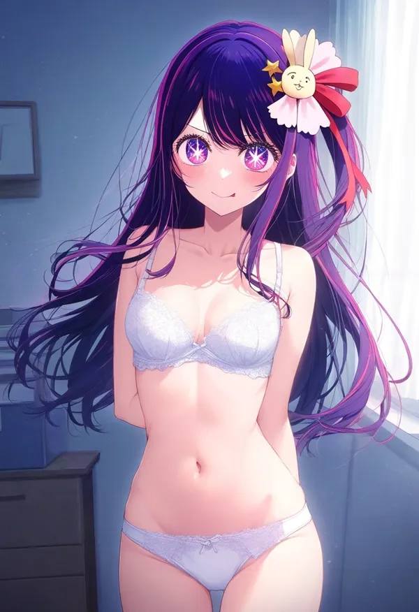Ảnh hoshino ai hentai nhân vật anime nữ với mái tóc dài màu tím trong áo ngực trắng và quần lót