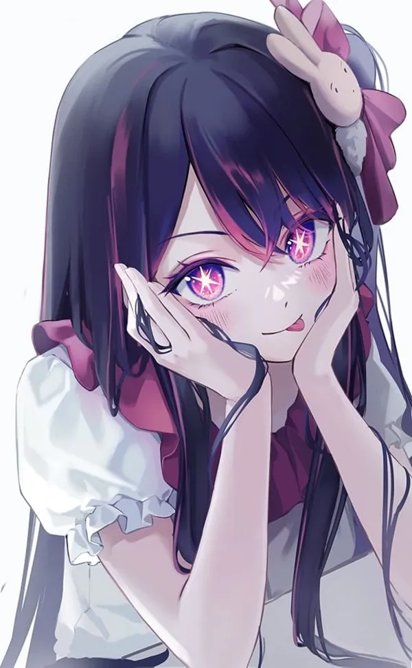 Ảnh hoshino ai hentai có một cô gái anime với mái tóc đen dài và đôi mắt hồng