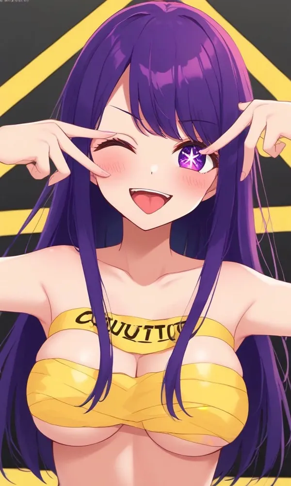Hoshino ai bikini một cô gái anime với mái tóc màu tím và đôi mắt trong bộ vàng
