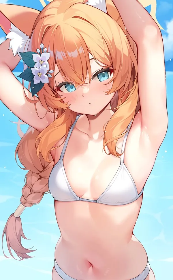 Ảnh iochi mari bikini có một người phụ nữ mặc với bông hoa trên tóc