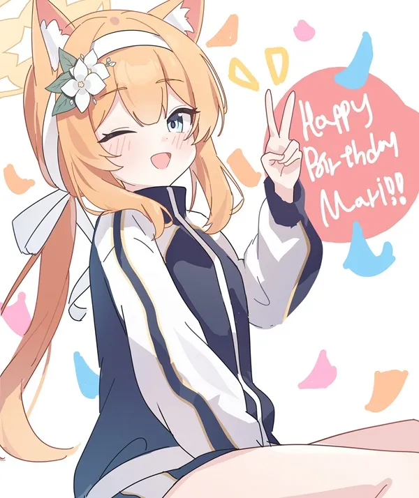 Ảnh iochi mari cute cô gái anime dễ thương với tai mèo và tin nhắn sinh nhật vui vẻ