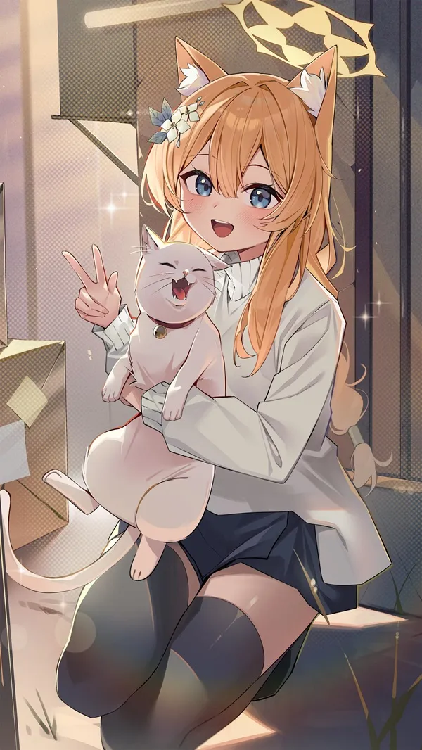 Ảnh iochi mari cute có một cô gái đang ôm con mèo trong tay