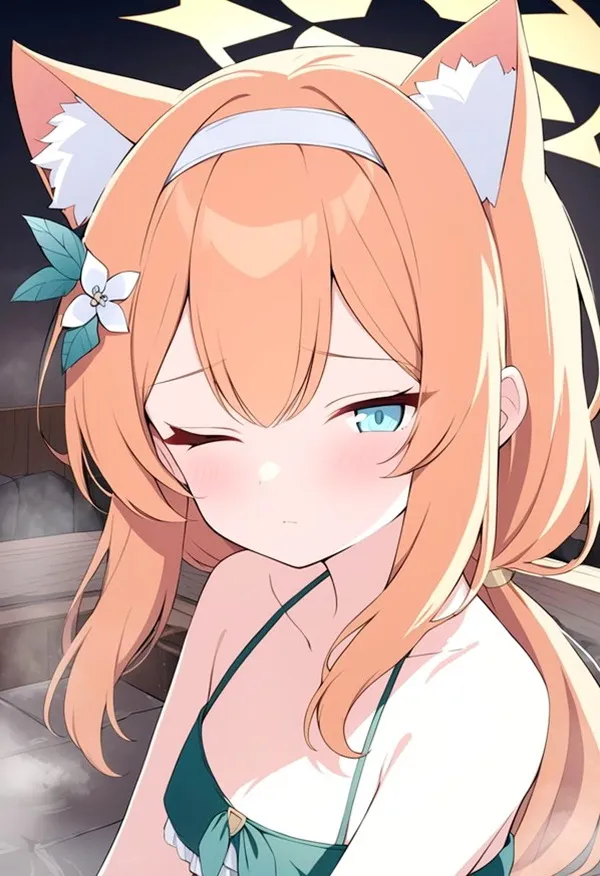 Ảnh iochi mari cute có một cô gái với mái tóc dài đeo tai mèo và váy