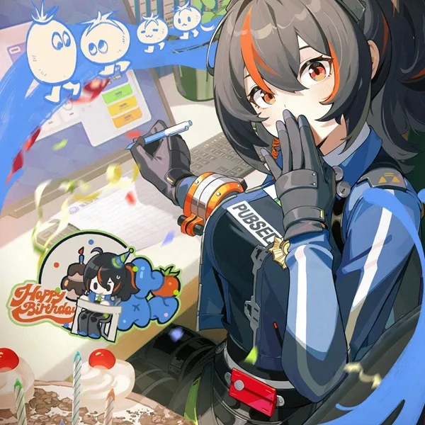Ảnh jane doe cute nhân vật anime nữ cầm một miếng bánh trước mặt