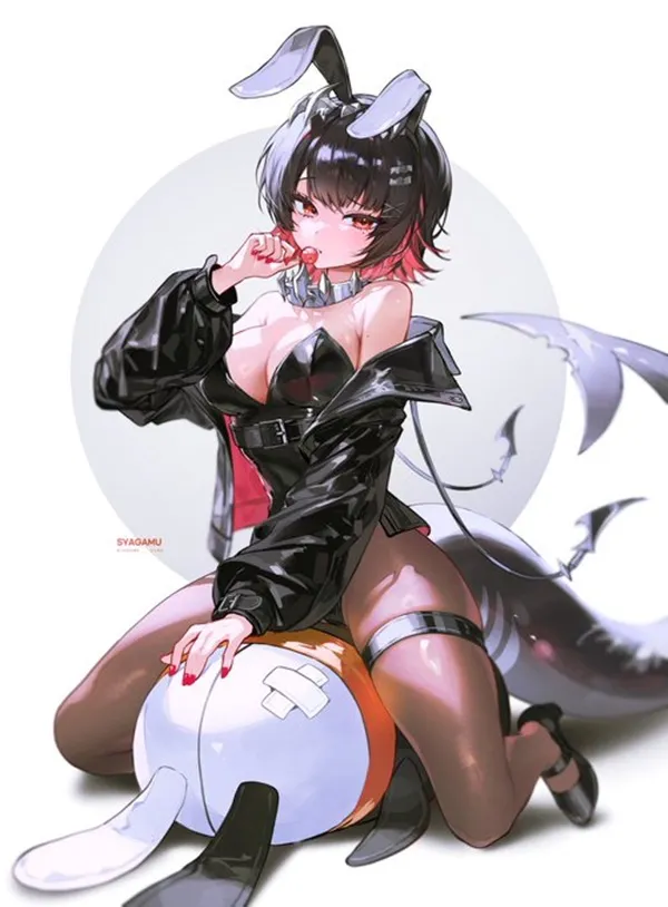 Ảnh jane doe sexy cô gái anime gợi cảm với đôi tai thỏ ngồi trên mặt đất