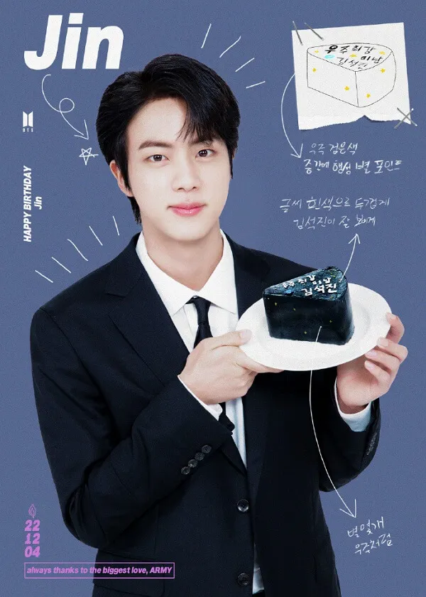 Ảnh jin bts có một người đàn ông cầm cái đĩa với miếng bánh trên đó