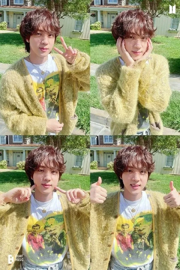 Ảnh jin bts đẹp đây là một ghép gồm bốn hình của chàng trai trẻ chụp