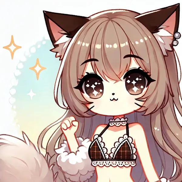 Ảnh konjiki no yami cute cô gái anime với mái tóc nâu dài mặc áo bikini và tai mèo