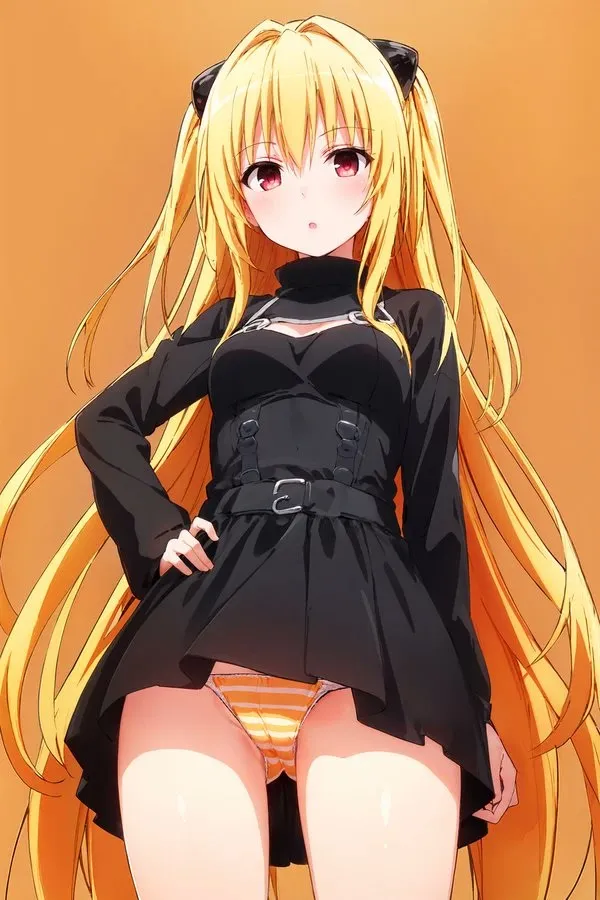 Ảnh konjiki no yami cute nhân vật anime nữ với mái tóc vàng dài mặc áo đen và váy