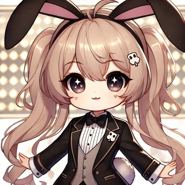 Ảnh konjiki no yami chibi có một cô gái anime với mái tóc dài mặc bộ tuxedo
