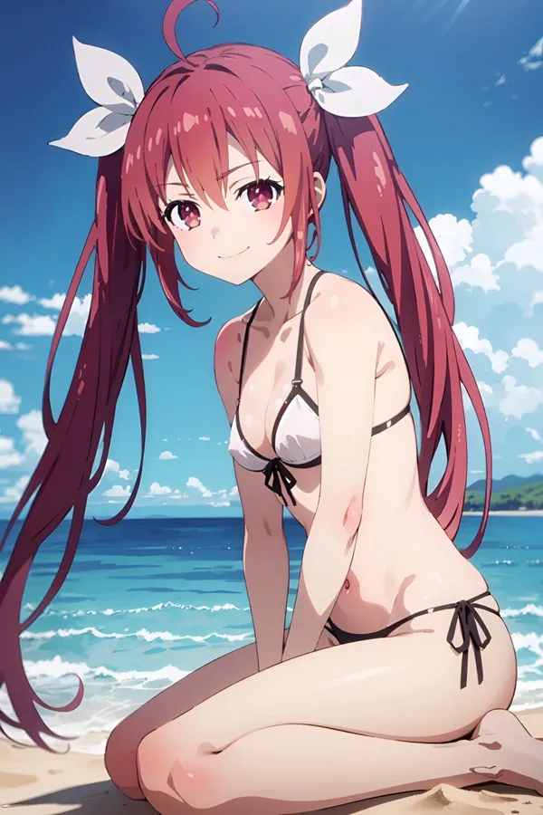 Ảnh kotori itsuka bikini có một người phụ nữ mặc ngồi trên bãi biển