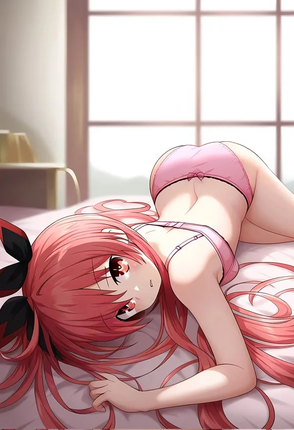 Ảnh kotori itsuka bikini cô gái thủy thủ nằm trên giường trong bộ màu hồng và băng đô