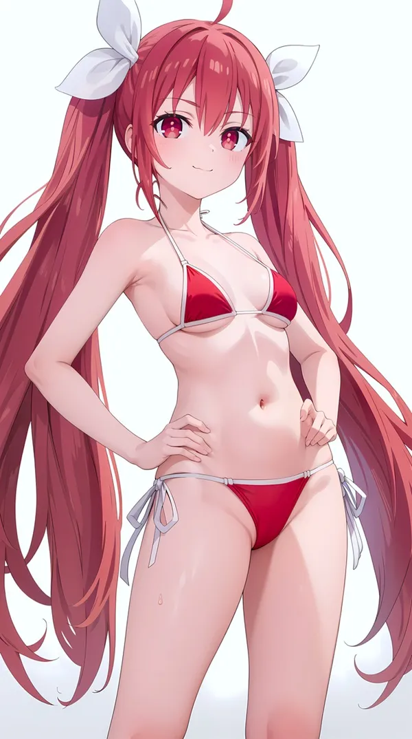 Ảnh kotori itsuka sexy có một người phụ nữ mặc bộ bikini màu đỏ tạo dáng cho bức