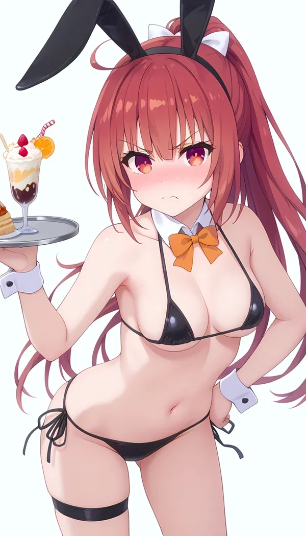 Ảnh kotori itsuka sexy có một người phụ nữ trong tai thỏ cầm đĩa thức ăn