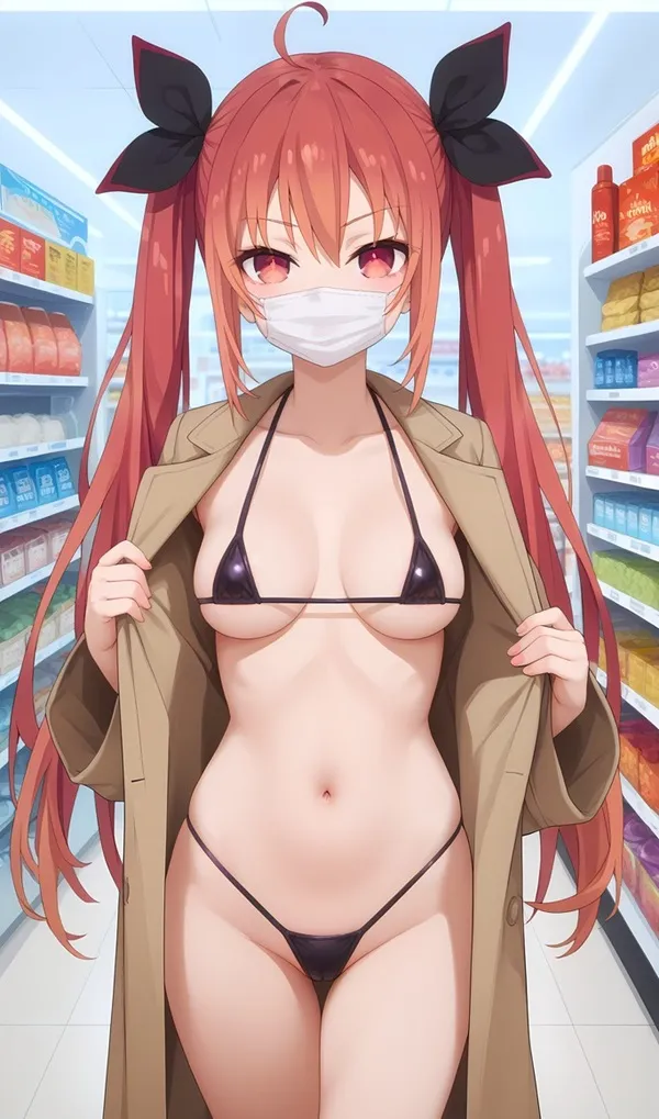 Kotori itsuka cosplay có một người phụ nữ đeo mặt nạ trong cửa hàng tạp hóa