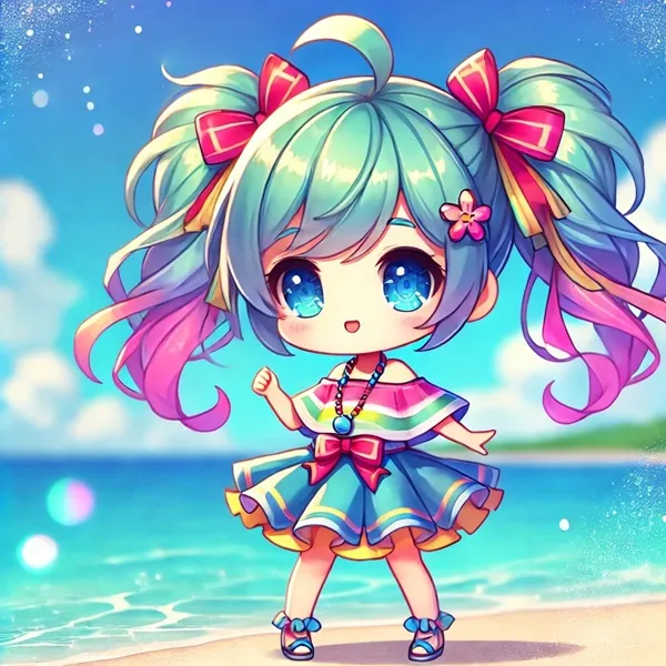 Ảnh kotori itsuka chibi một cô gái anime đứng trên bãi biển bên cạnh đại dương
