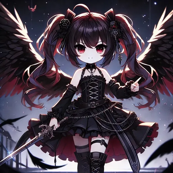 Ảnh kotori itsuka sexy cô gái anime với mái tóc dài và đôi cánh cầm một thanh kiếm trước mặt trăng tròn