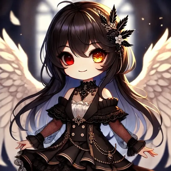 Ảnh kurumi tokisaki sexy một cô gái anime với đôi mắt đỏ mặc chiếc váy đen và cánh