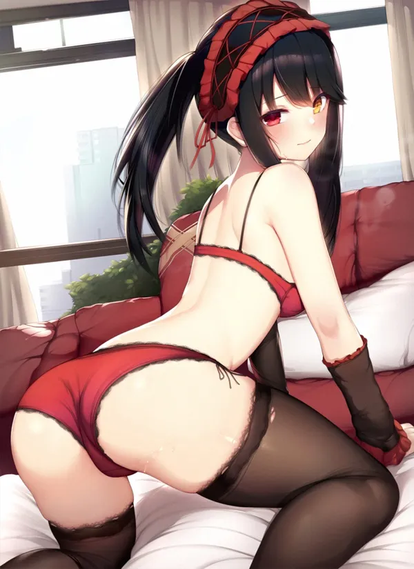 Ảnh tokisaki kurumi chibi họ là hai người phụ nữ trong bộ đồ và vớ trên giường