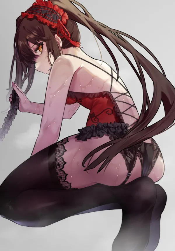 Ảnh kurumi tokisaki sexy có một bản vẽ của người phụ nữ trong corset với mái tóc dài