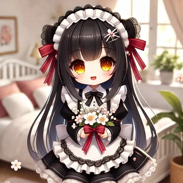 Ảnh kurumi tokisaki sexy hình một cô gái mặc trang phục người giúp việc cầm bó hoa