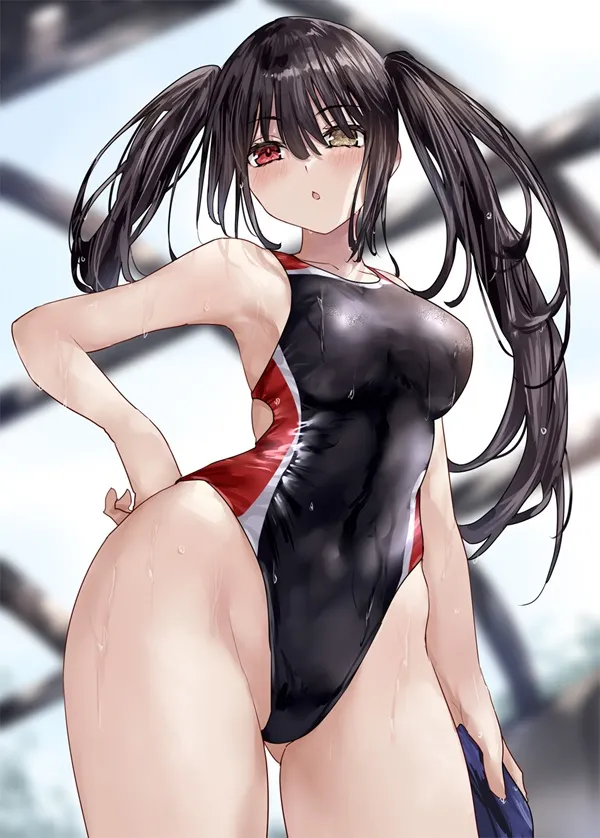 Kurumi tokisaki anime có một hình ảnh hoạt của người phụ nữ trong bộ đồ ướt