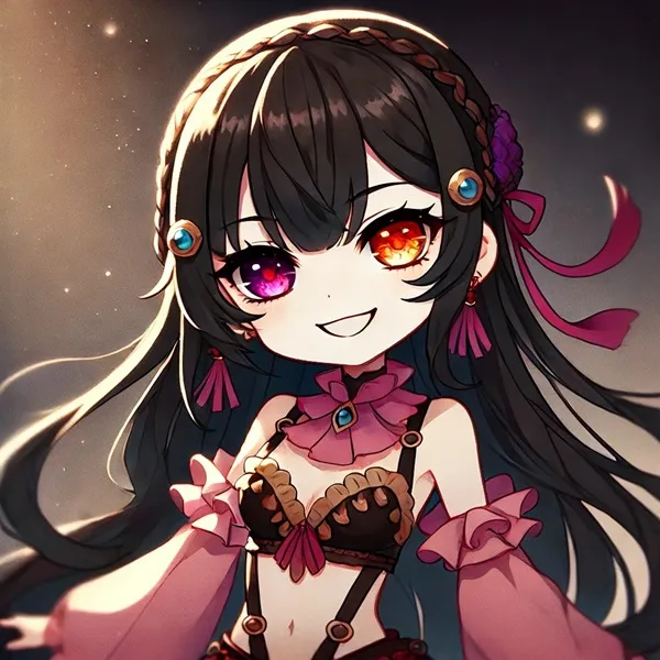 Ảnh kurumi tokisaki sexy một cô gái anime với mái tóc đen dài mặc trang phục màu hồng