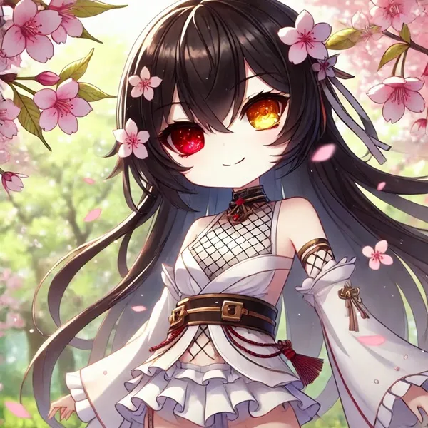 Ảnh kurumi tokisaki sexy một cô gái anime với mái tóc đen dài và đôi mắt đỏ đứng trước cây