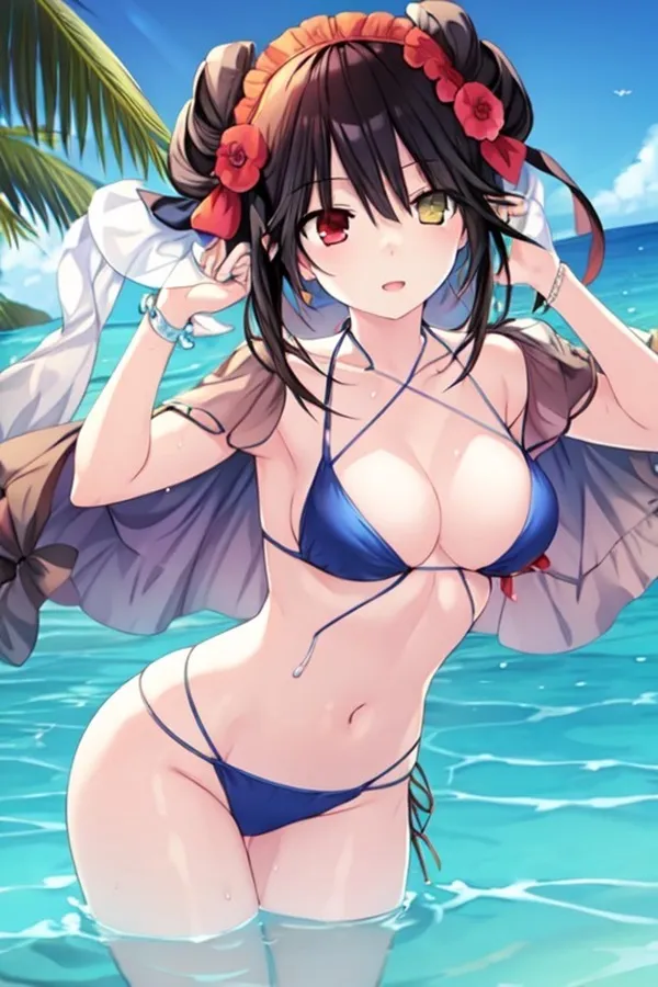Ảnh kurumi tokisaki sexy một người phụ nữ mặc bikini đang đứng trong nước