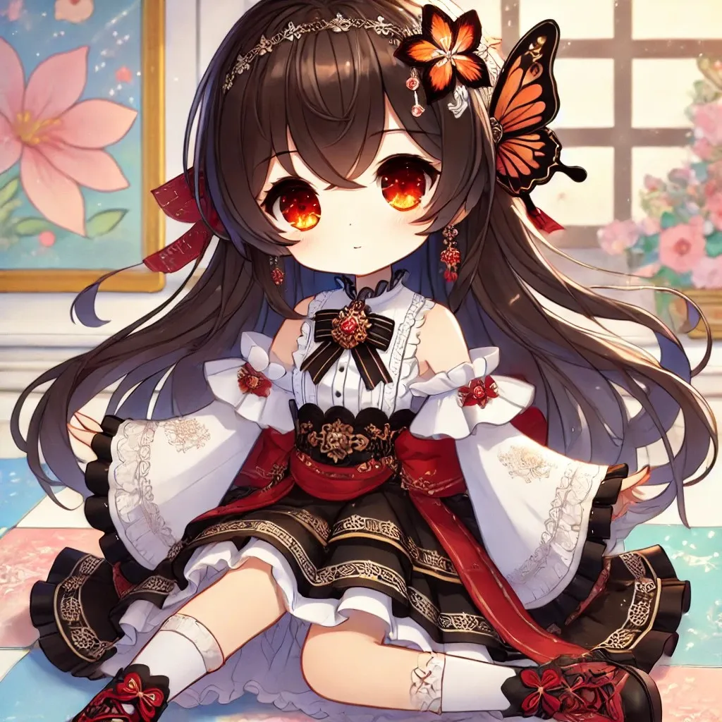 Ảnh lingsha hentai có một cô gái ngồi trên sàn với con bướm tóc