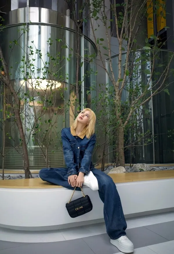 Hình ảnh lisa người phụ nữ tóc vàng ngồi trên bệ cửa sổ với túi xách trong lòng
