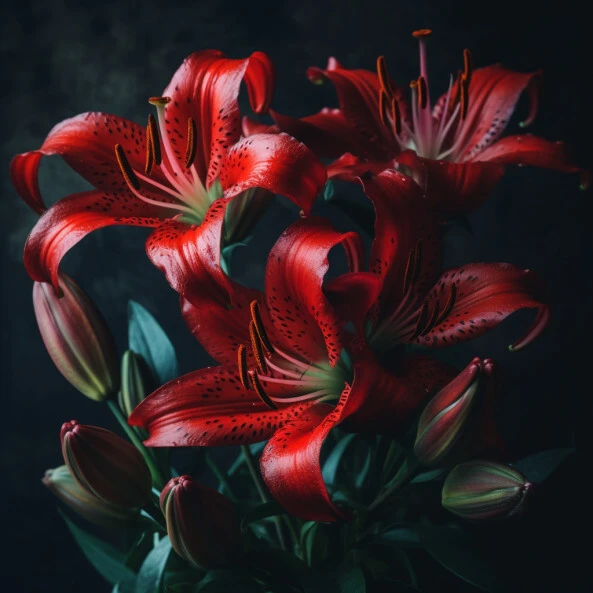 Hoa Lily đỏ trên nền đen ảnh loa kèn