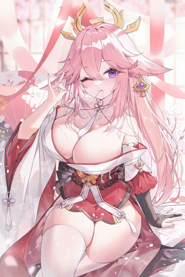 Ảnh miko hentai có một người phụ nữ đang ngồi trên mặt đất với thanh kiếm