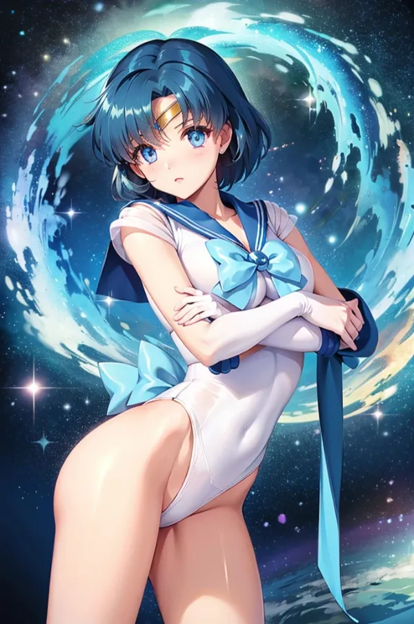 Ảnh mizuno ami hentai cô gái thủy thủ sexy tạo dáng trước nền màu xanh và trắng