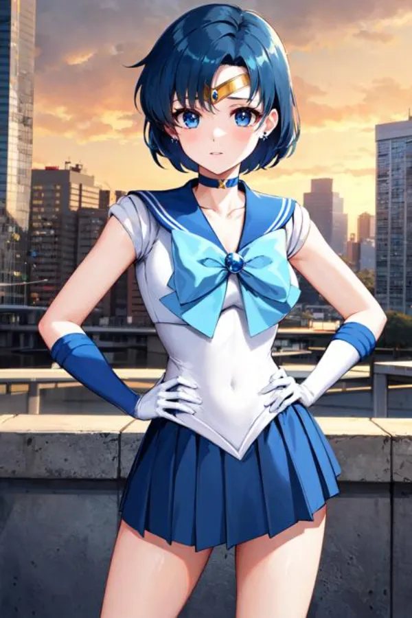 Ảnh mizuno ami hentai có một người phụ nữ trong bộ đồ thủy thủ tạo dáng cho bức tranh