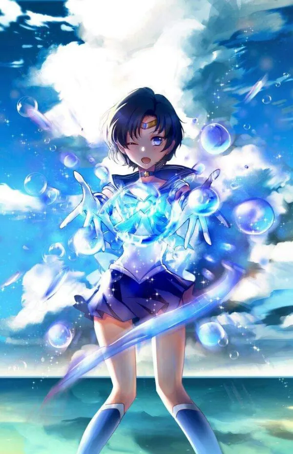 Ảnh mizuno ami hentai một cô gái anime cầm thanh kiếm trên tay bãi biển