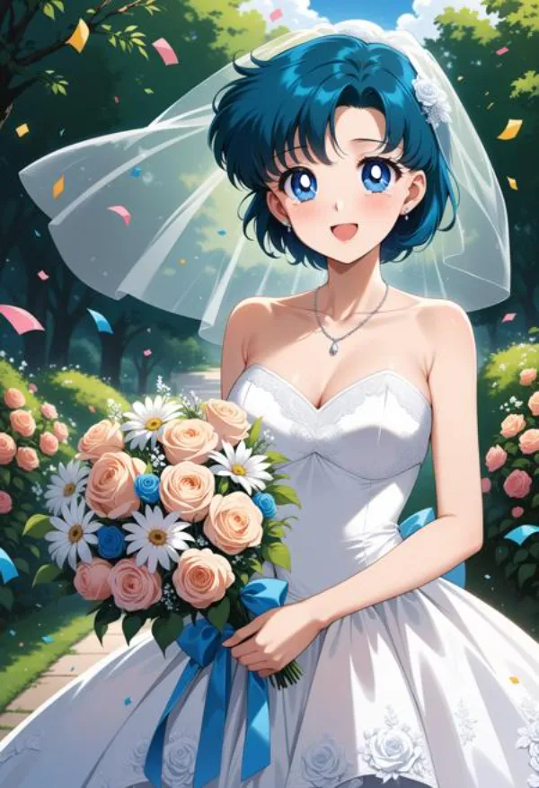 Ảnh mizuno ami hentai một người phụ nữ mặc váy cưới cầm bó hoa