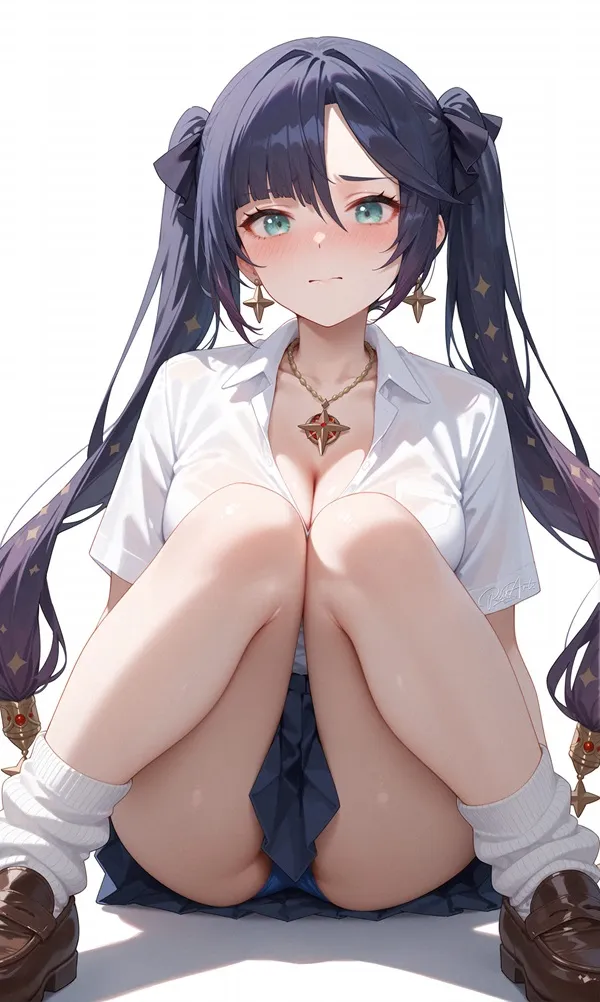 Ảnh mona hentai cô gái anime với mái tóc dài ngồi trên sàn hai chân