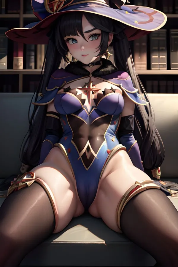 Ảnh mona hentai có một người phụ nữ ngồi trên chiếc ghế dài với mũ