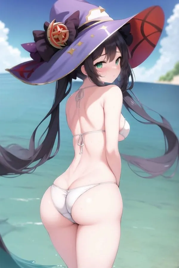 Ảnh mona hentai hình của một người phụ nữ mặc bikini và chiếc mũ đứng trong nước